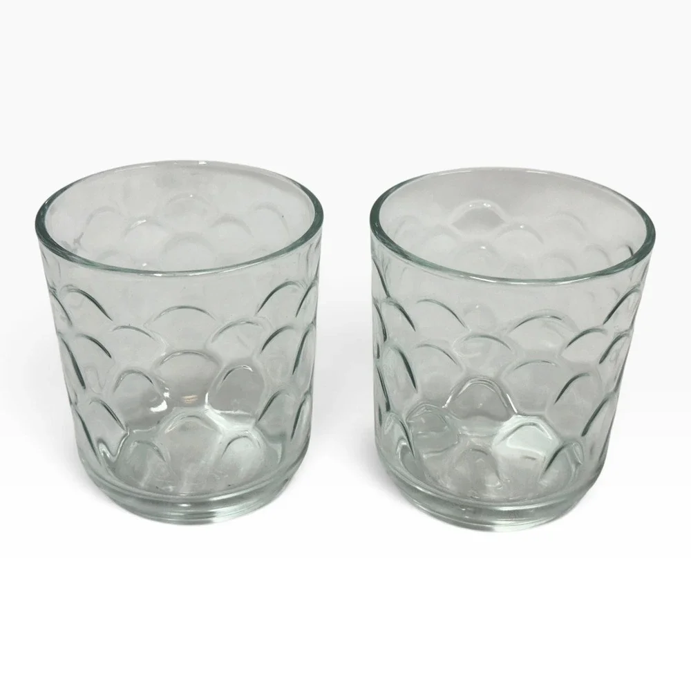 Libbey Clear Glass Fish Scale Scalloped Tumblers Rocks Glasses Set of 2